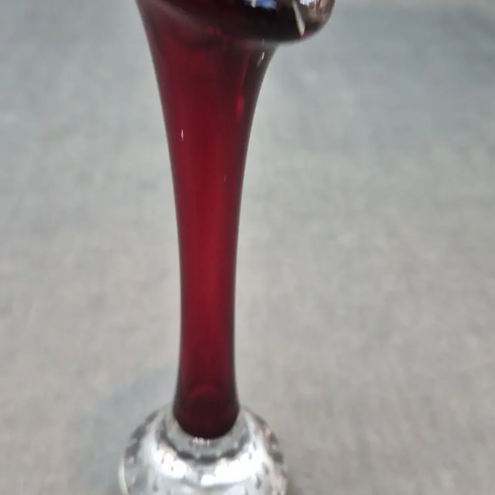Vintage Aseda Sweden Jack In Pulpit Red Art Glass Bud Vase Controlled Bubbles